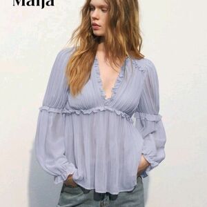 SHEIN Light Blue Pleated Blouse